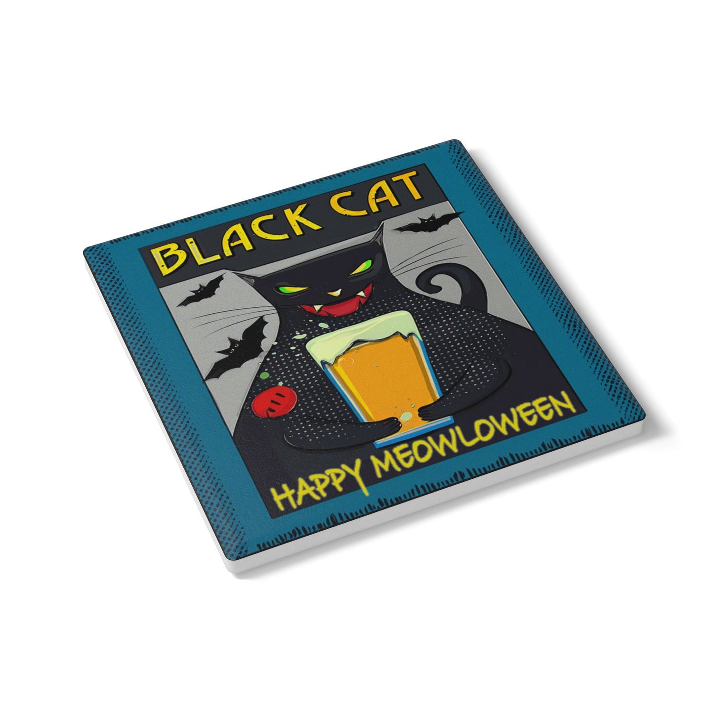 Halloween Cat Coaster, Black Cat Decor, Fall Home Accessories, Funny Gifts for Cat Lovers, Meowloween Party Decor