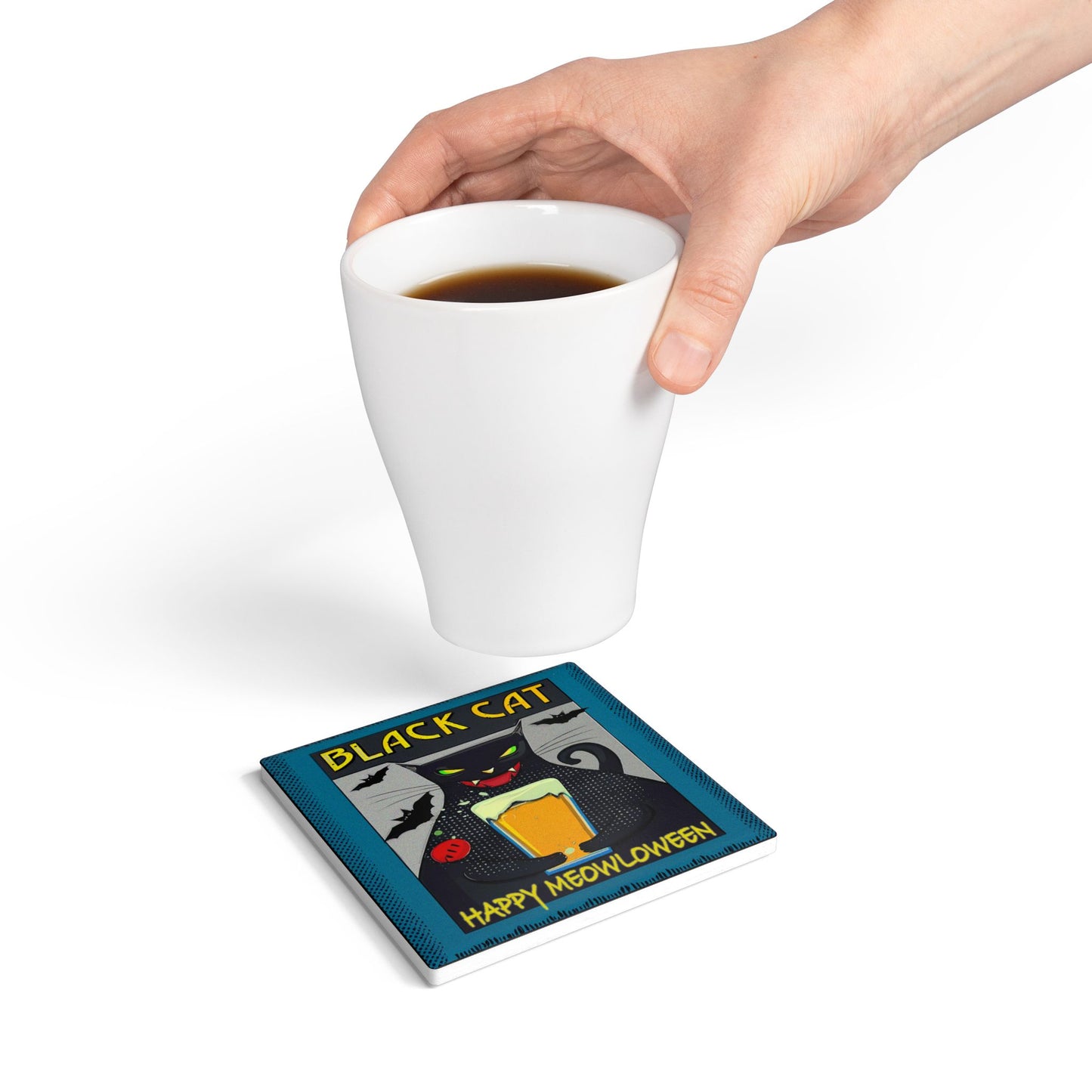 Halloween Cat Coaster, Black Cat Decor, Fall Home Accessories, Funny Gifts for Cat Lovers, Meowloween Party Decor