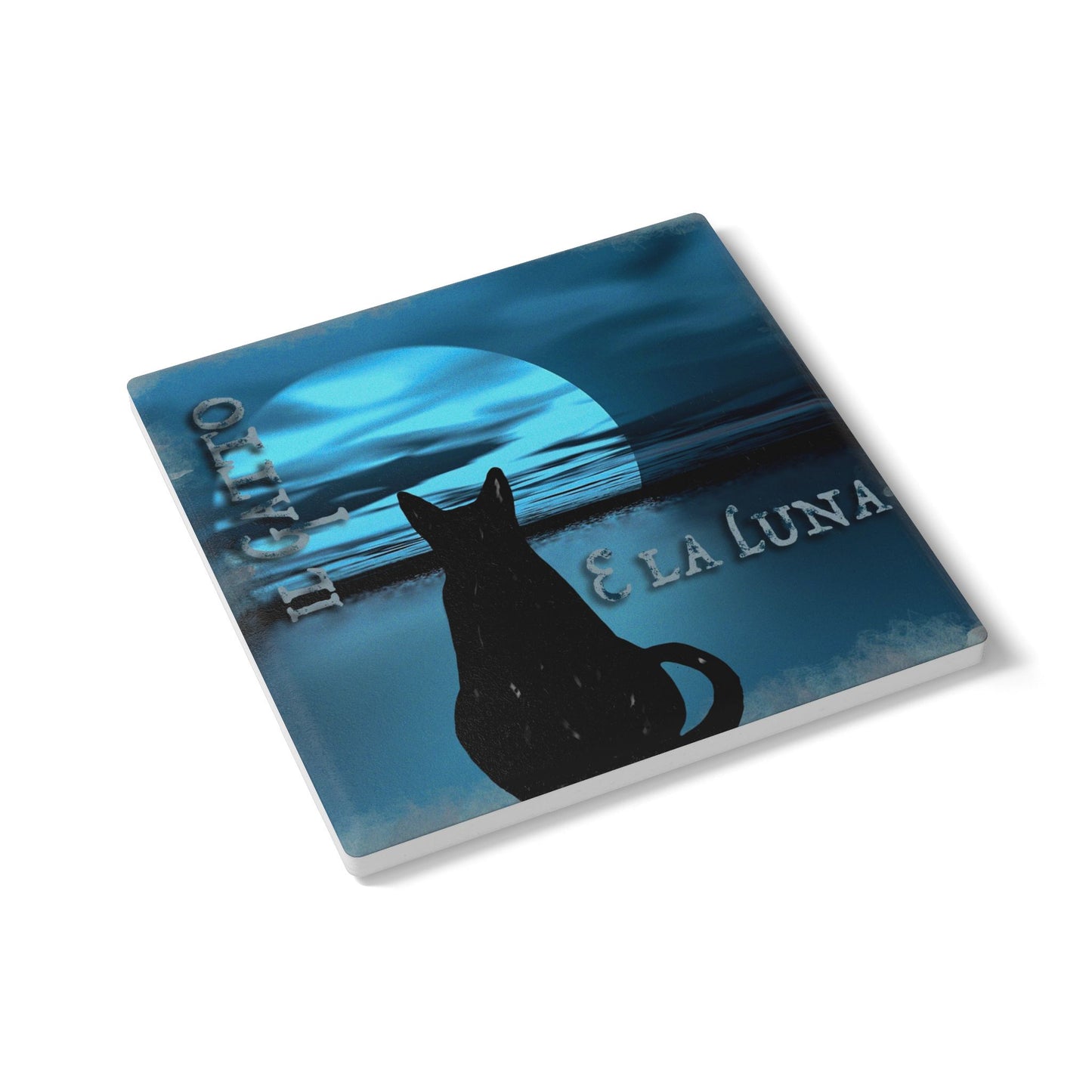 Moonlit Cat Ceramic Coaster, Night Decor, Cat Lover Gift, Home Bar Essential, Cat-Themed Coasters, Unique Gift for Cat Owners