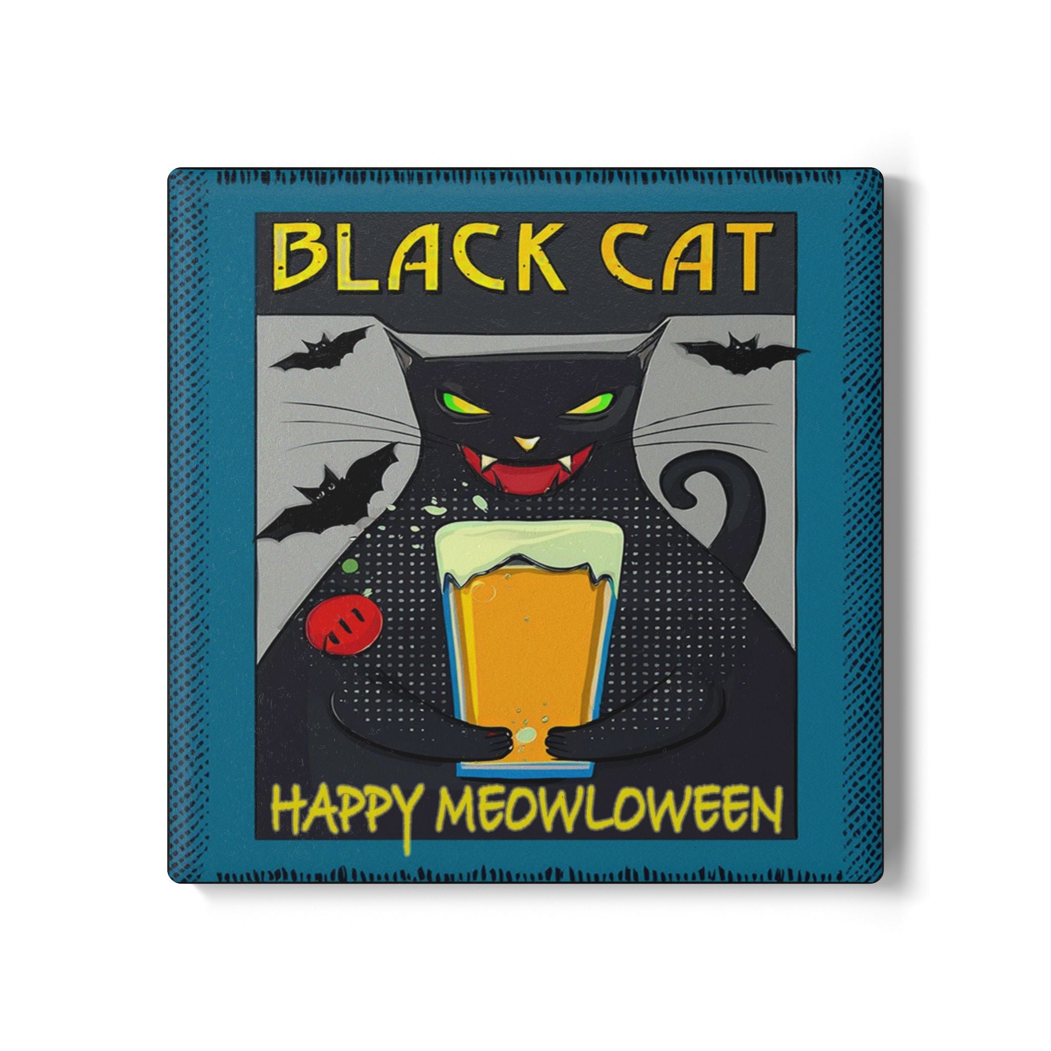 Halloween Cat Coaster, Black Cat Decor, Fall Home Accessories