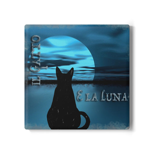 Moonlit Cat Ceramic Coaster, Night Decor, Cat Lover Gift, Home Bar Essential, Cat-Themed Coasters, Unique Gift for Cat Owners